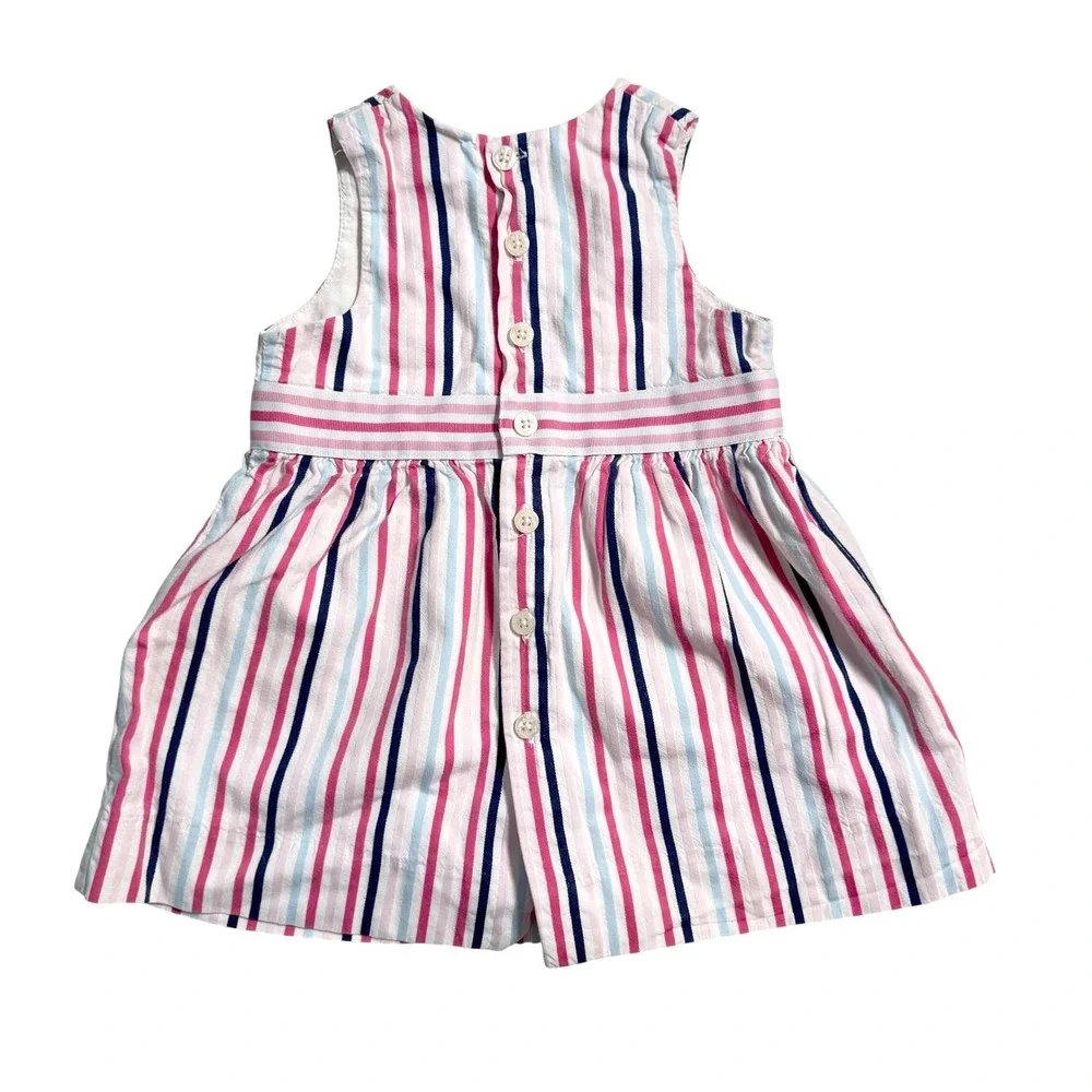 Baby Gap Dress 6-12 Months Pink Blue Striped Nautical Anchor Button Sleeveless